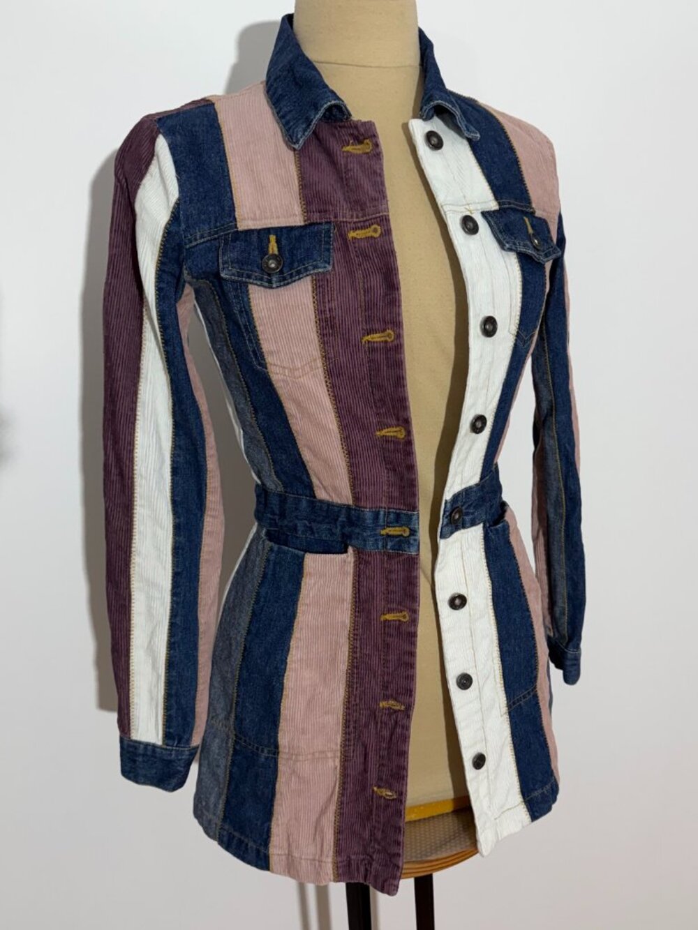 Vintage Y2K Miss Posh Patchwork Corduroy & Denim Longline Jacket
